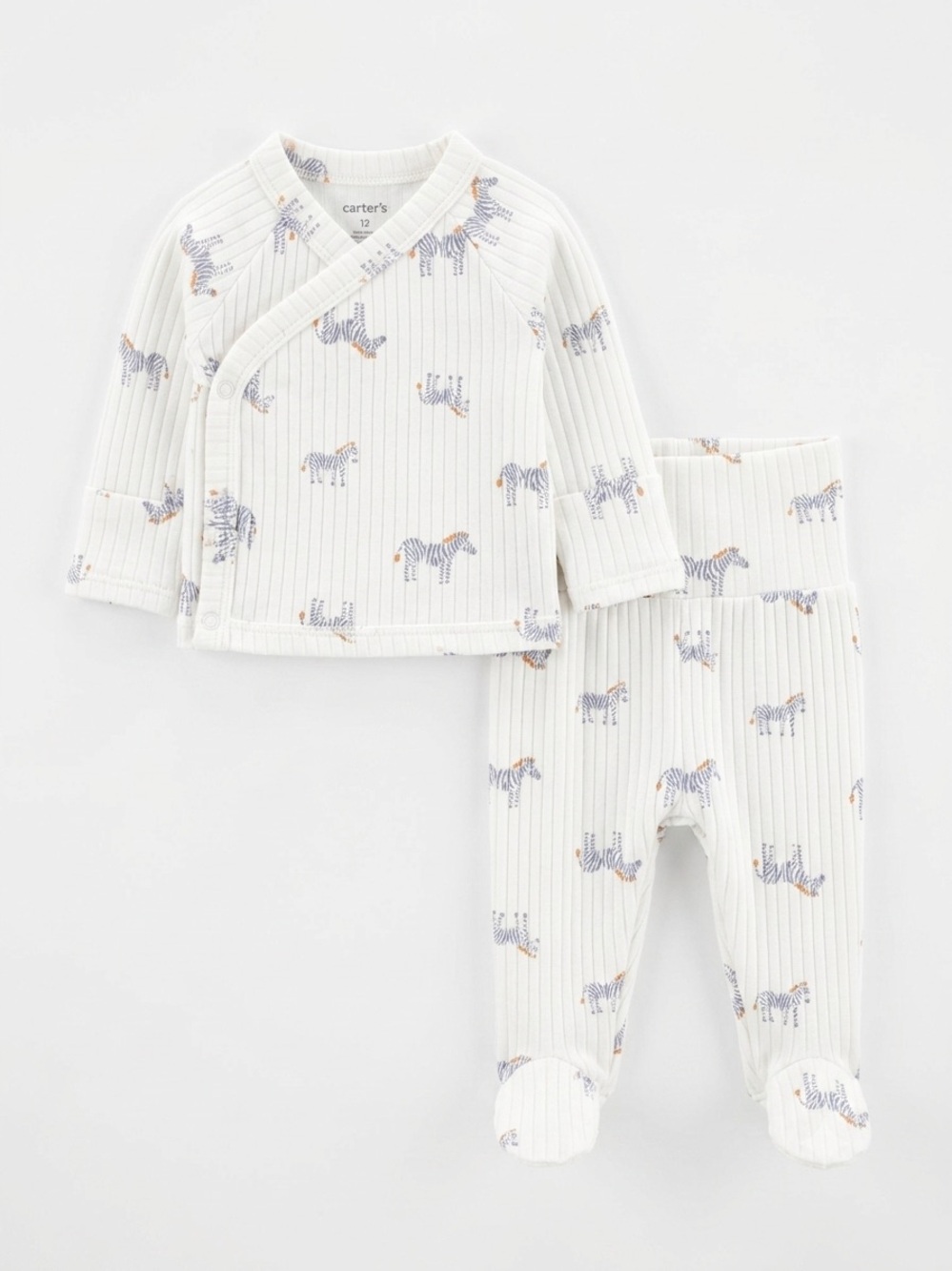 🎉(Preemie) Carter’s Ribbed Zebra 2 PC Set - Picture 2 of 6